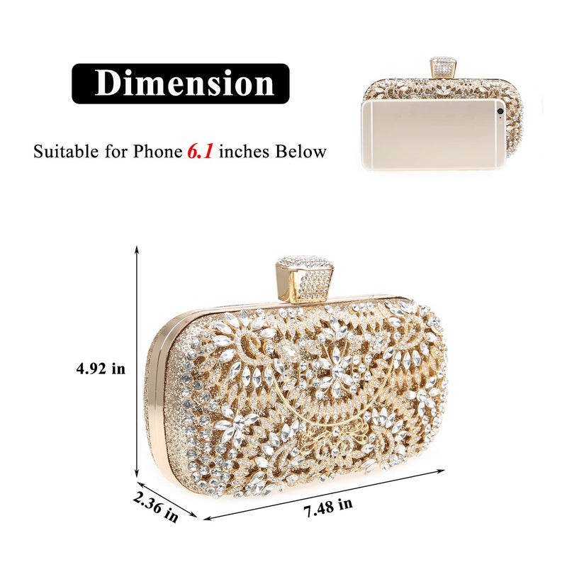 DA BODAN Womens Sparkly Rhinestone Sequin Glitter Bag Clutch Evening Handbag Shoulder Bags Purse for Wedding Party Prom (Full Gold) - Image 2